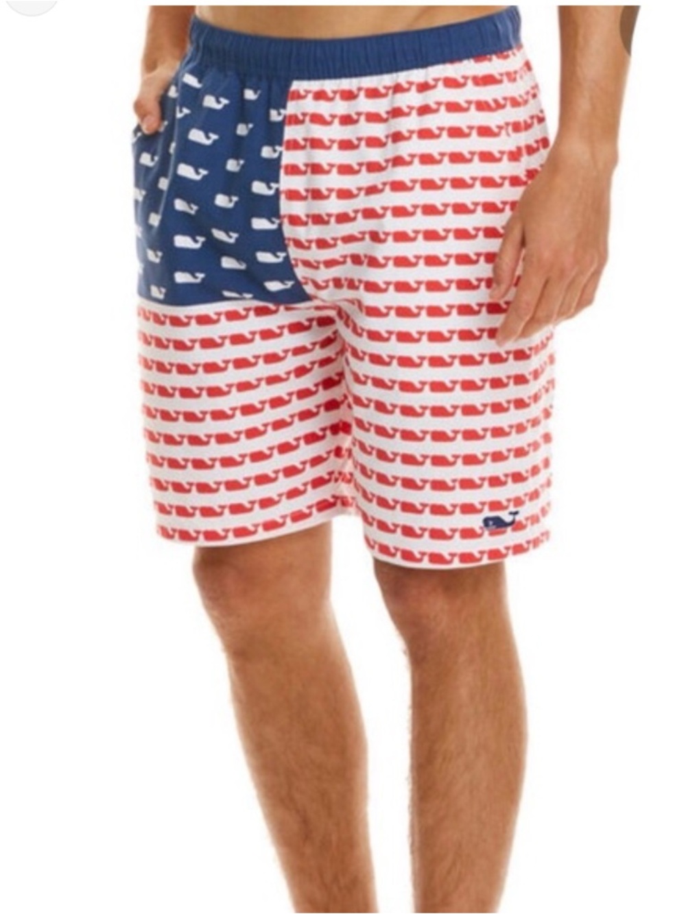 Vineyard Vines Red & Blue Whale Flag Swim Trunks